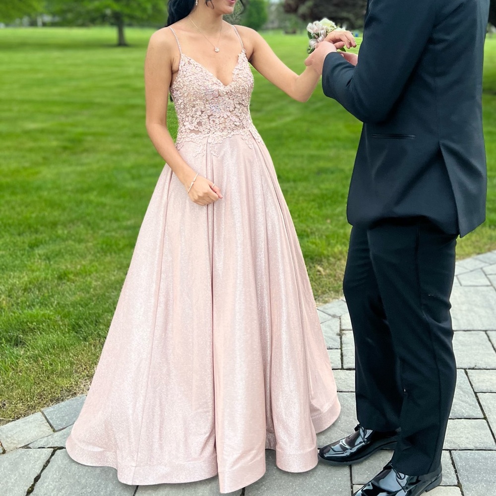 Jovani Lacey Glitterly Baby Pink Ballgown Prom Dress! (Corset Style adjustable)